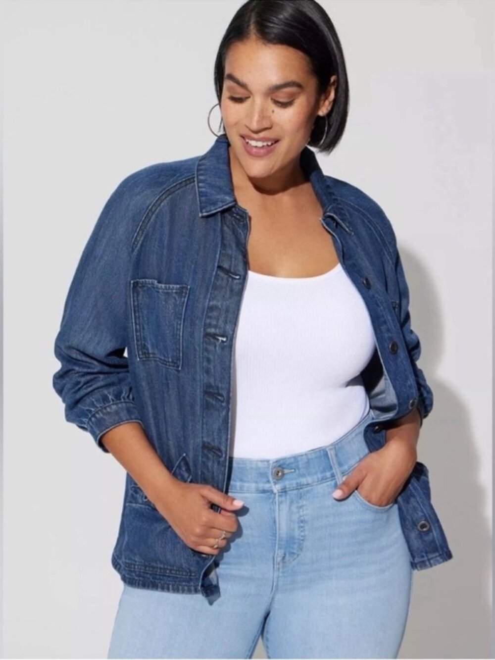 Torrid Plus Size Blue Chambray Denim Button-Up Tencel Chore Jacket